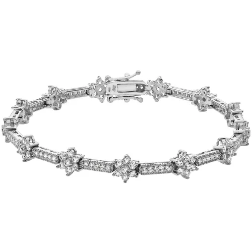 Silver Ladies' Flower Cz Bracelet 12g